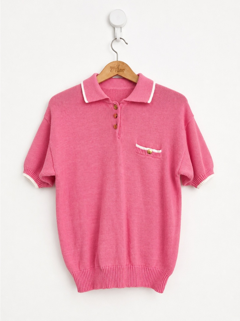 Vintage Pink Preppy Tenniscore Knit Polo Sweater Top - Size M